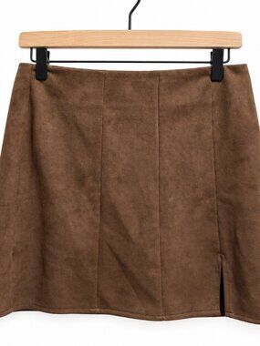 Alter’d State Brown Faux Suede Mini Skirt Side Slit Western Boho Fall Size S